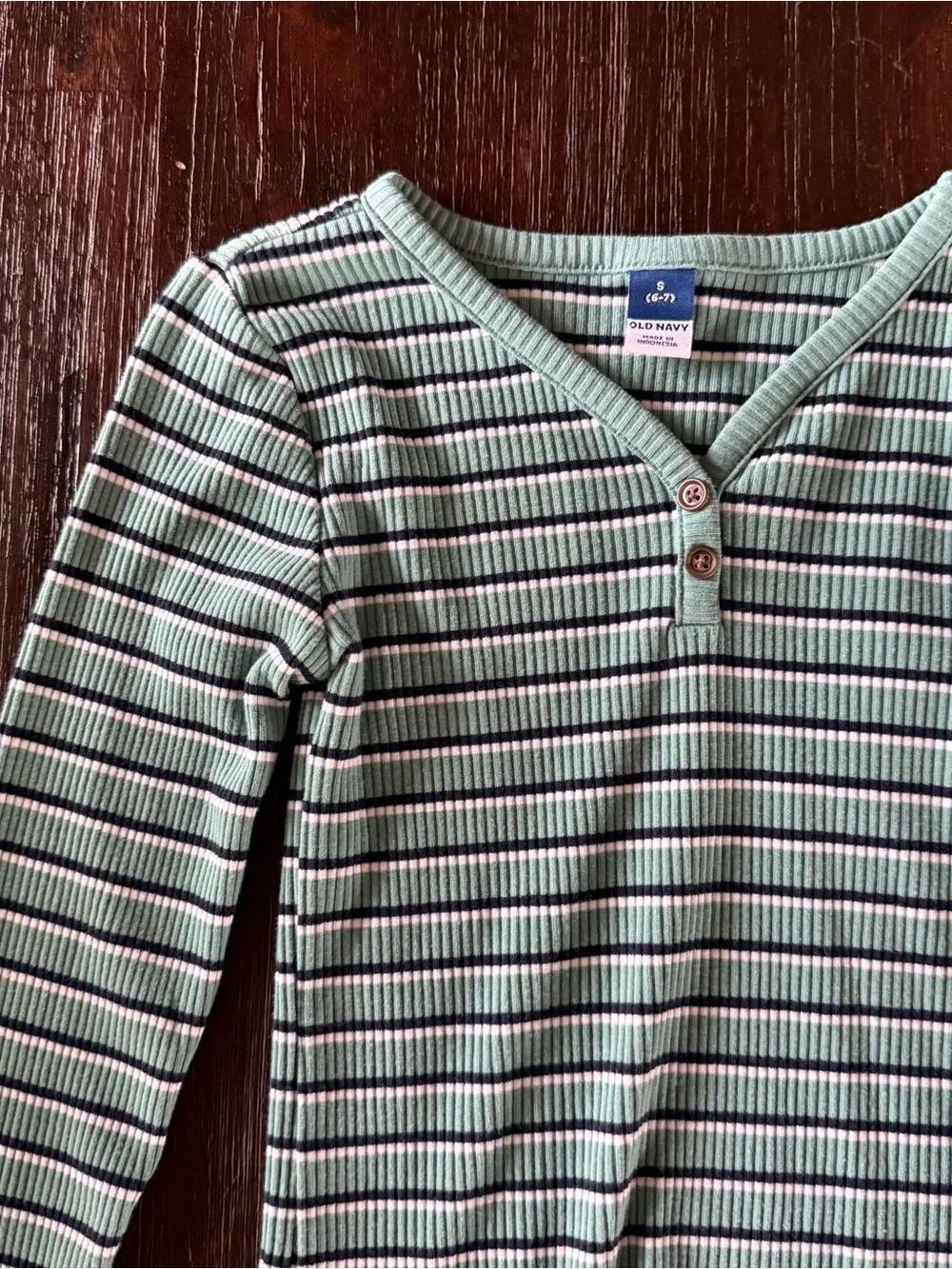 Old Navy Mint Green and Black Striped Ribbed Long-Sleeve Top